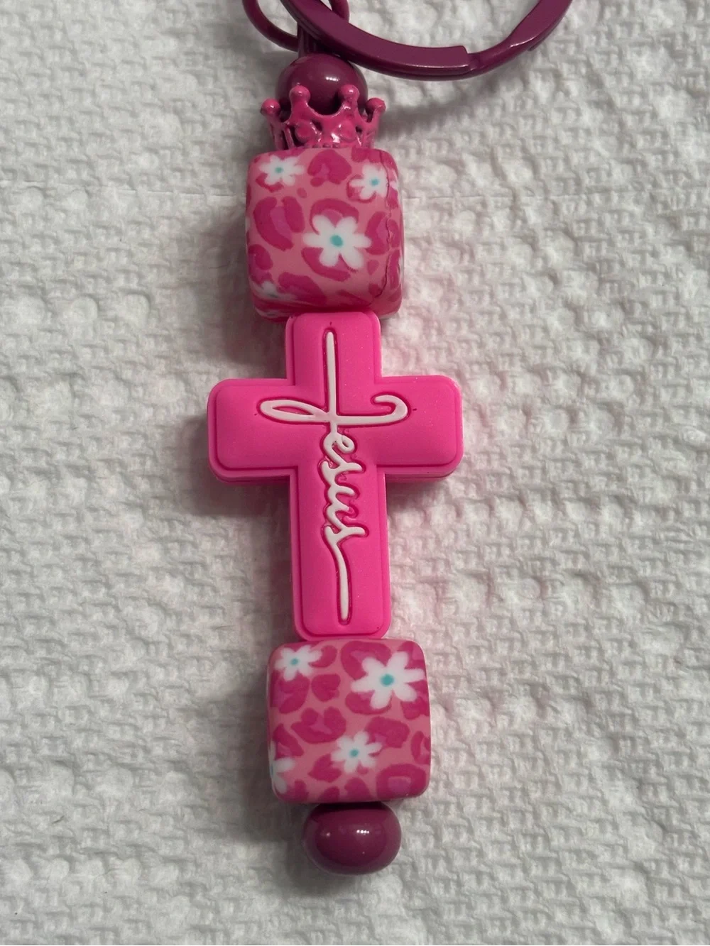 NIP Pink Floral Cross Keychain Charm